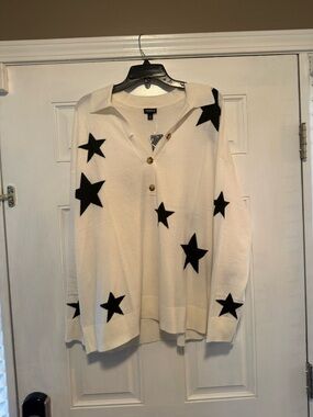 torrid Cream Button-Front Sweater with Black Star Detail
